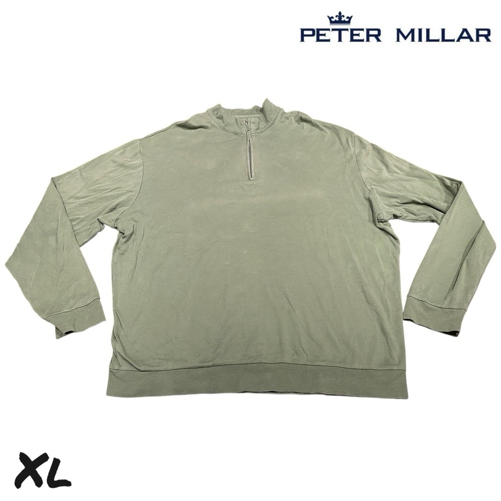 Peter Millar XL Quarter Zip Pullover Sweatshirt Green Pima Cotton Made in Peru